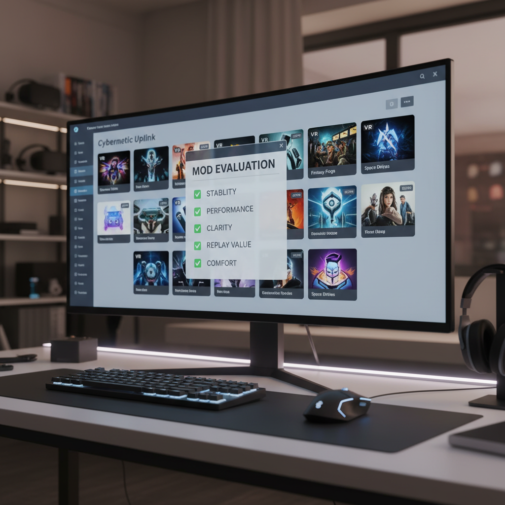 Bonelab custom map selection checklist on a VR mod browsing screen