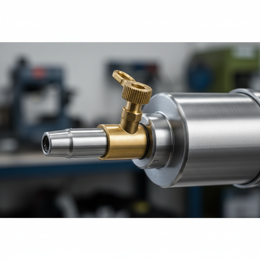 Close-up of grease gun head showing bleeder valve and coupler