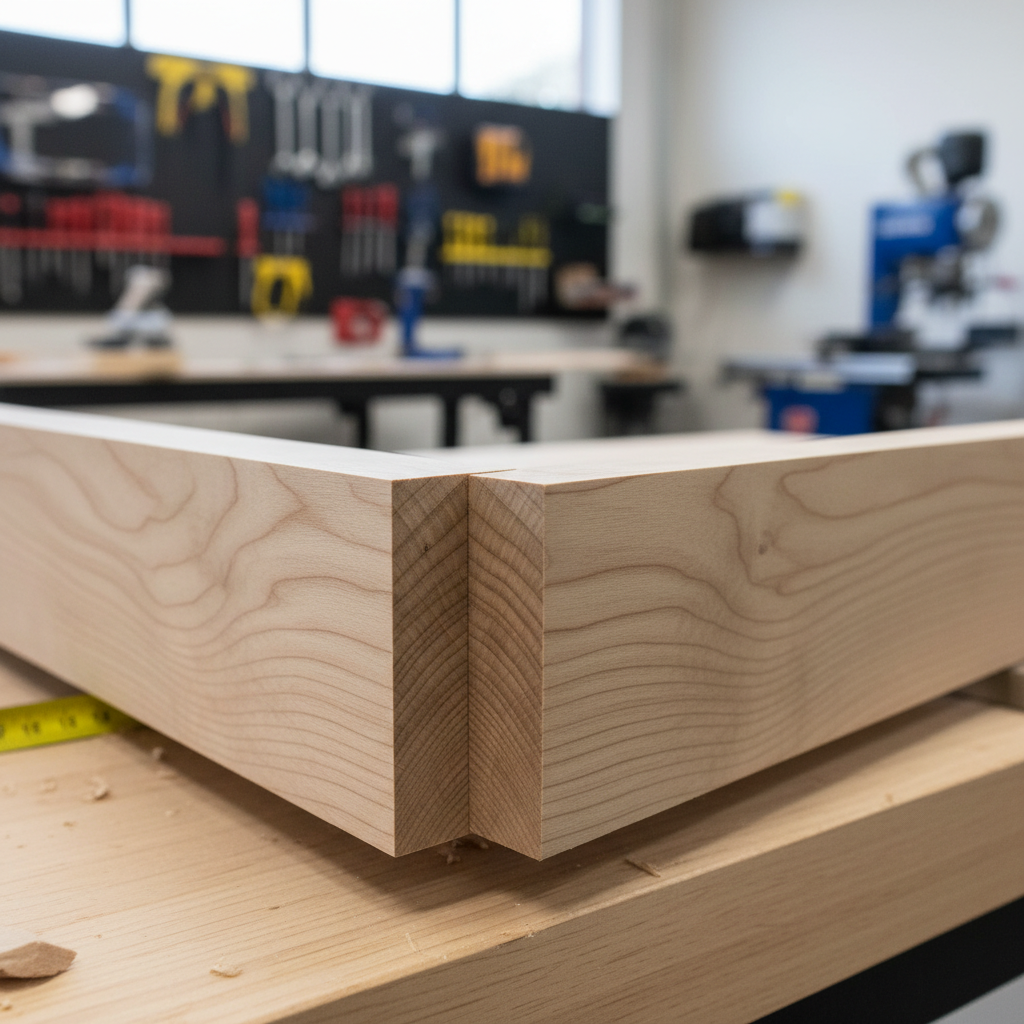 Two 45-degree miter cuts forming a tight 90-degree corner joint