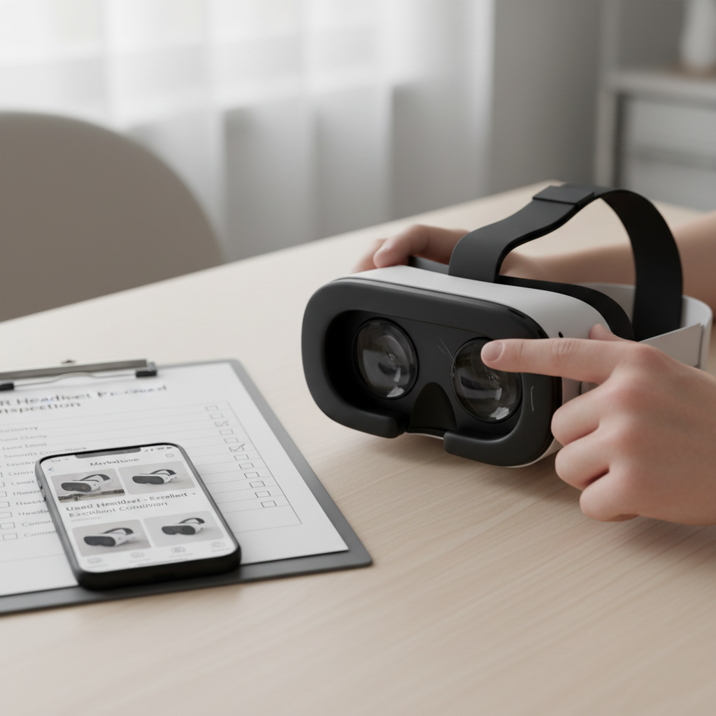 Inspecting a used VR headset lens condition before buying