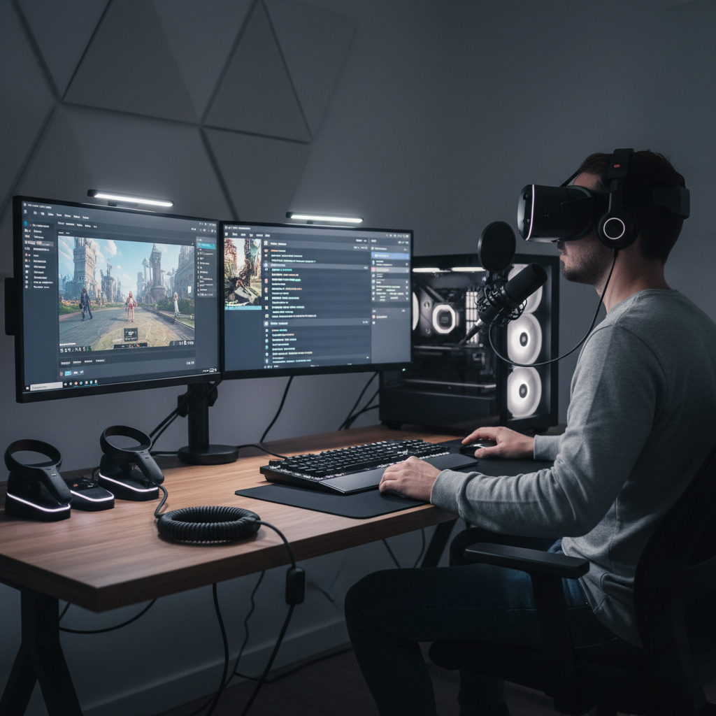 VR streaming setup for Twitch with headset, PC, and capture workflow