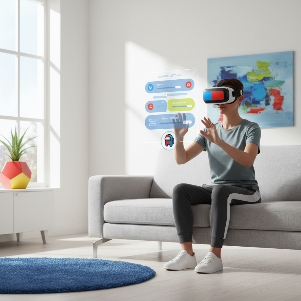 Among Us VR player adjusting comfort settings in a headset