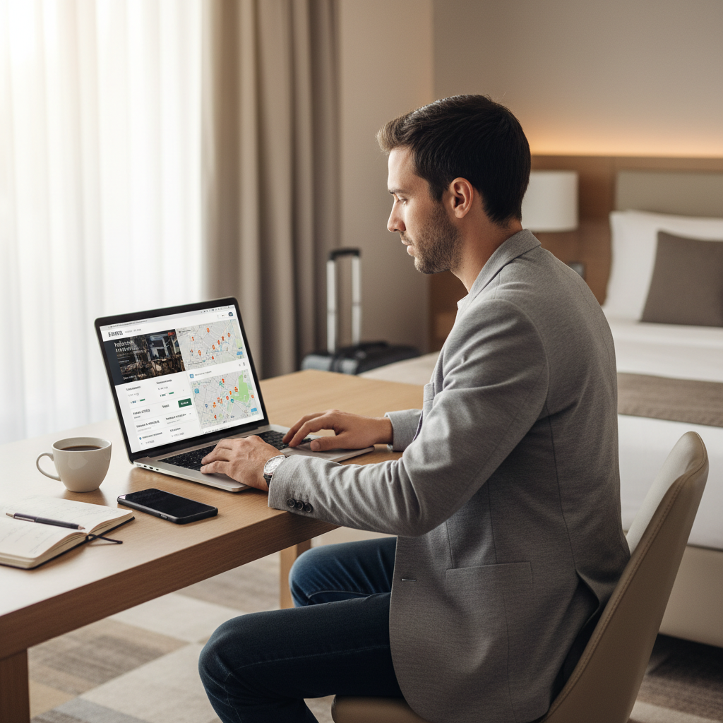 Comparing hotel booking sites for cheap rates on a laptop with price filters
