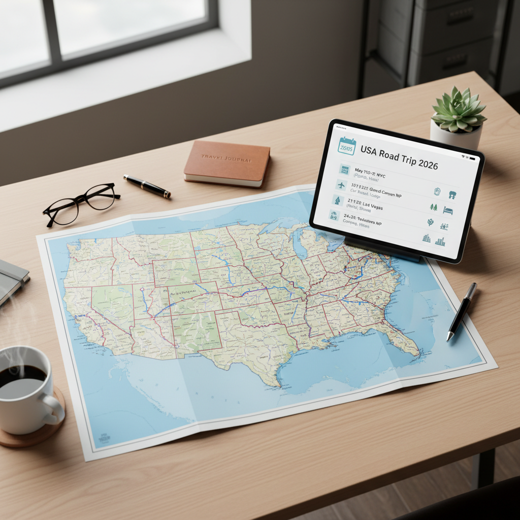 USA trip planning map with routes across regions for 2026 travel