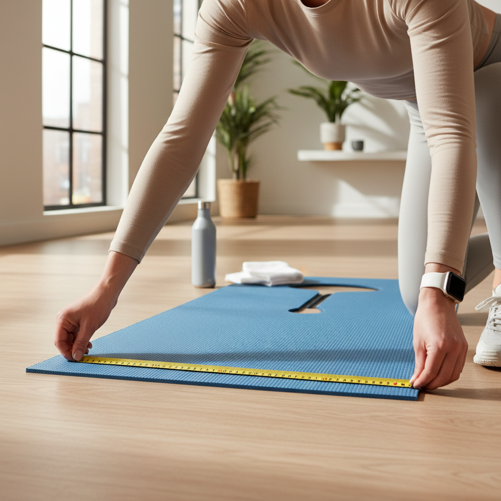 Measuring space for an exercise bike in a home workout room