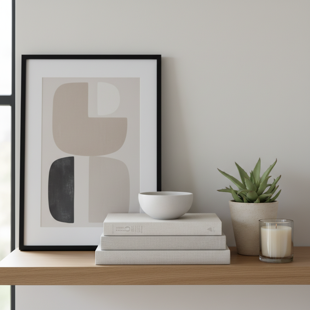 Shelf styling formula with anchor support and accent items
