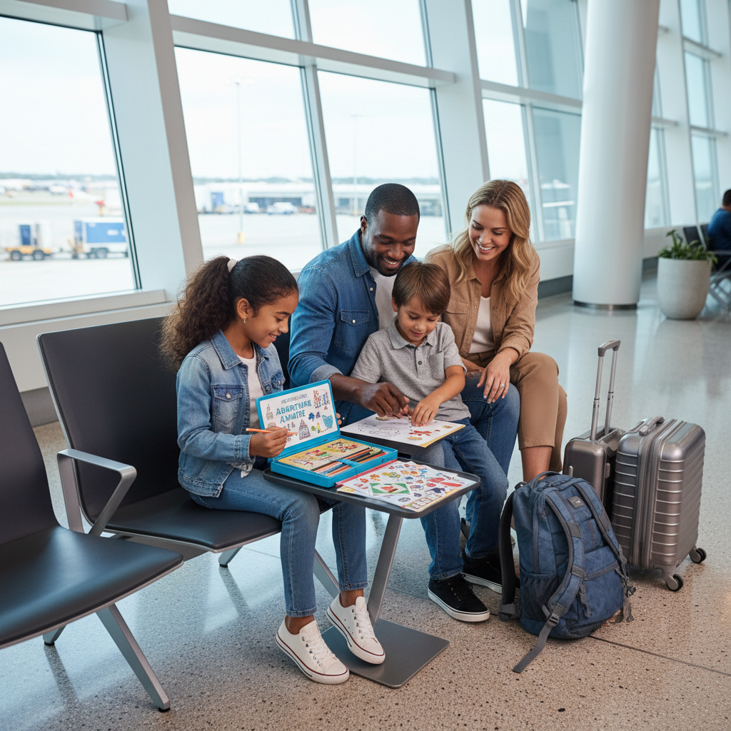 Family traveling with kids using a simple trip activity kit