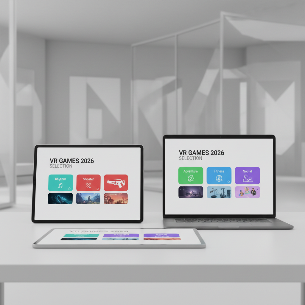 Curated Meta Store VR game categories for 2026 shown as a clean comparison layout