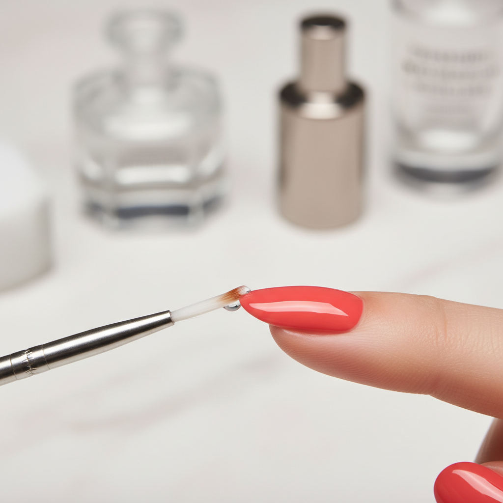 Neat cuticle line with a small cleanup brush for at-home nail polish application