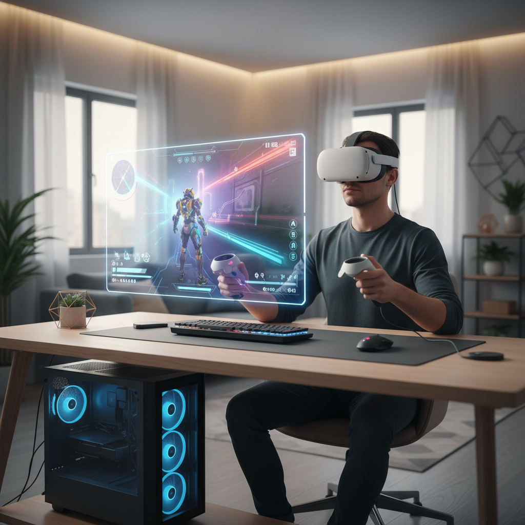 PC VR headset setup for playing Fortnite in VR using a large virtual screen