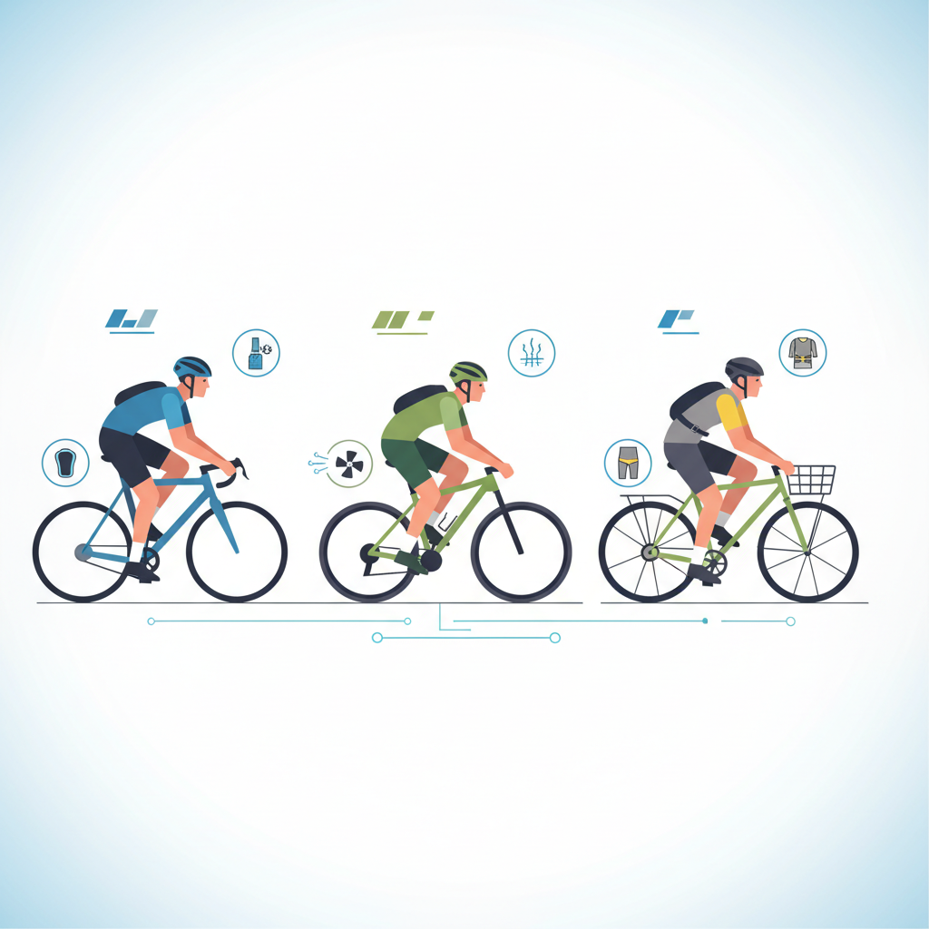 Cyclist comfort checklist showing road, MTB, commuting padded liner choices