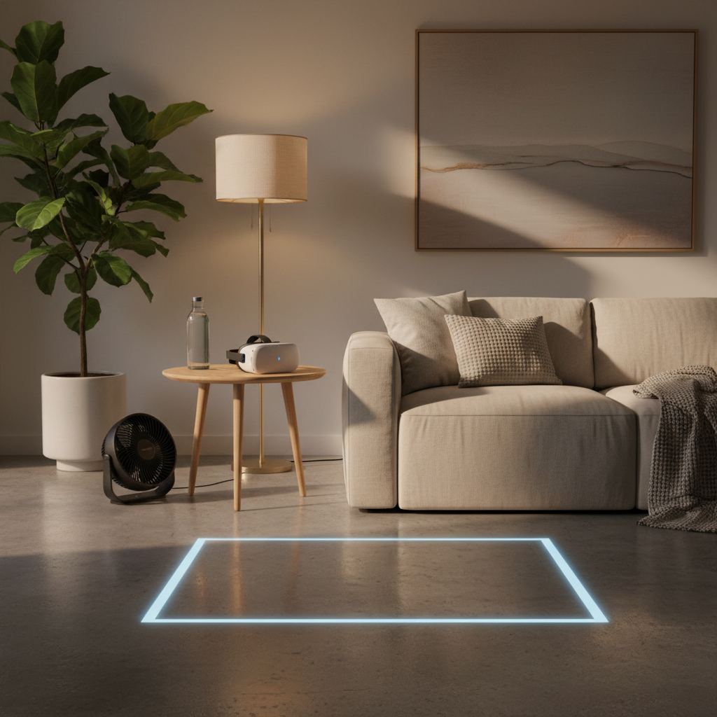 VR play area setup for comfortable walking simulator sessions