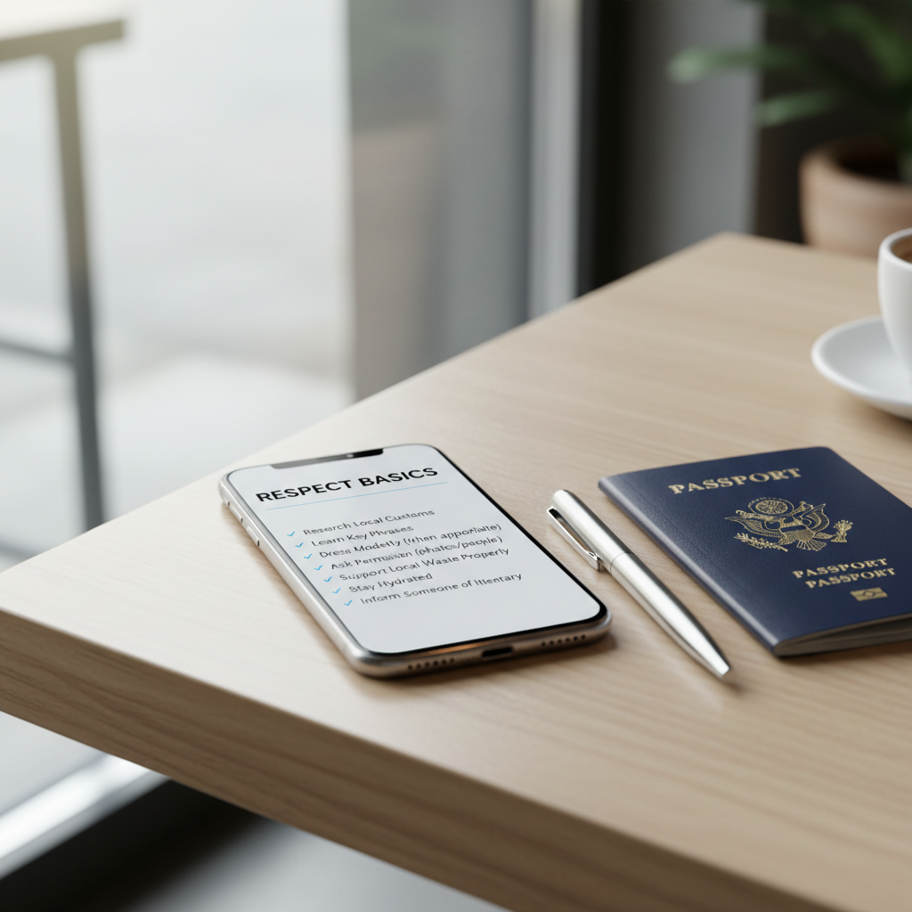 Travel planning checklist for respecting local culture on a phone