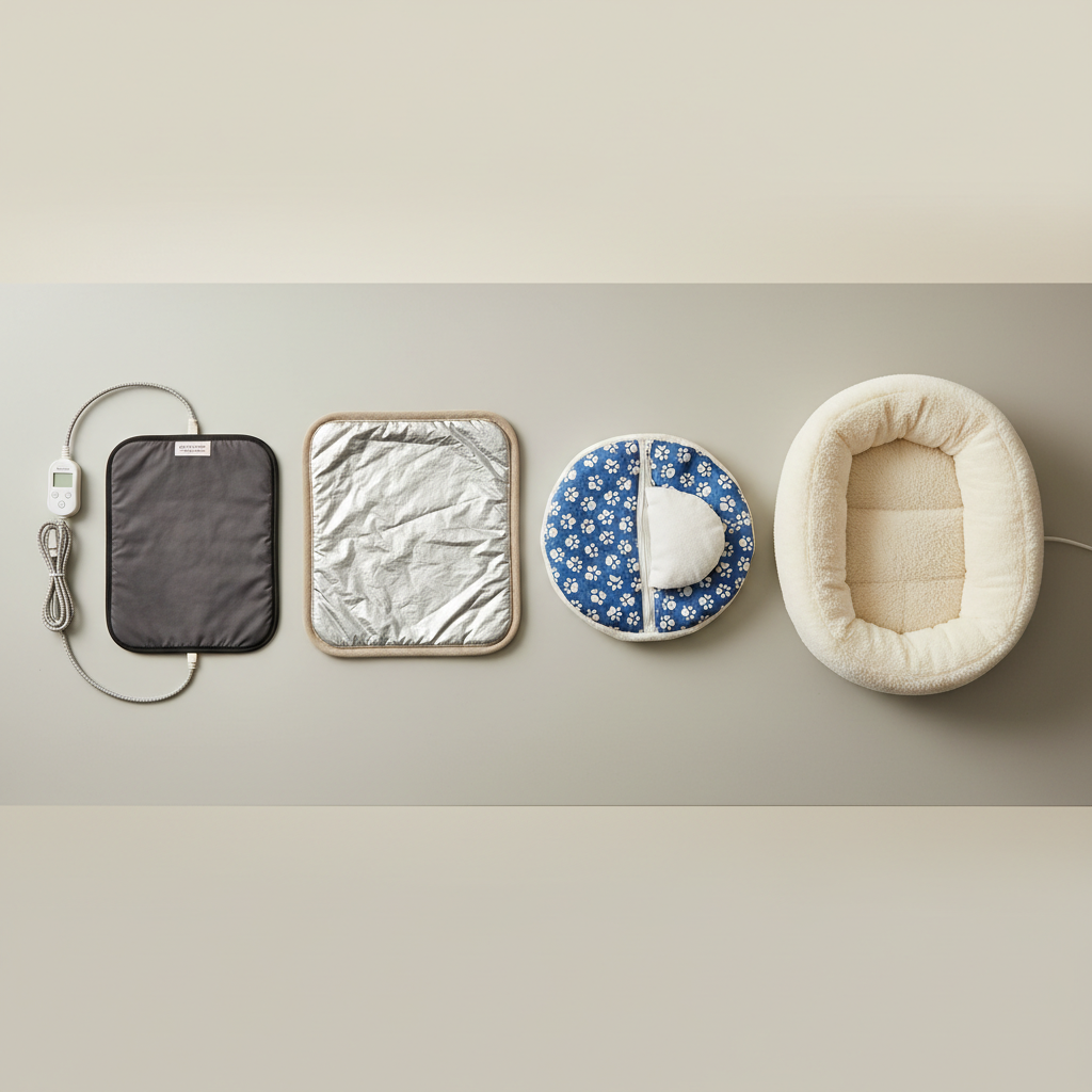 Comparison of pet heating pad types on a clean tabletop setup