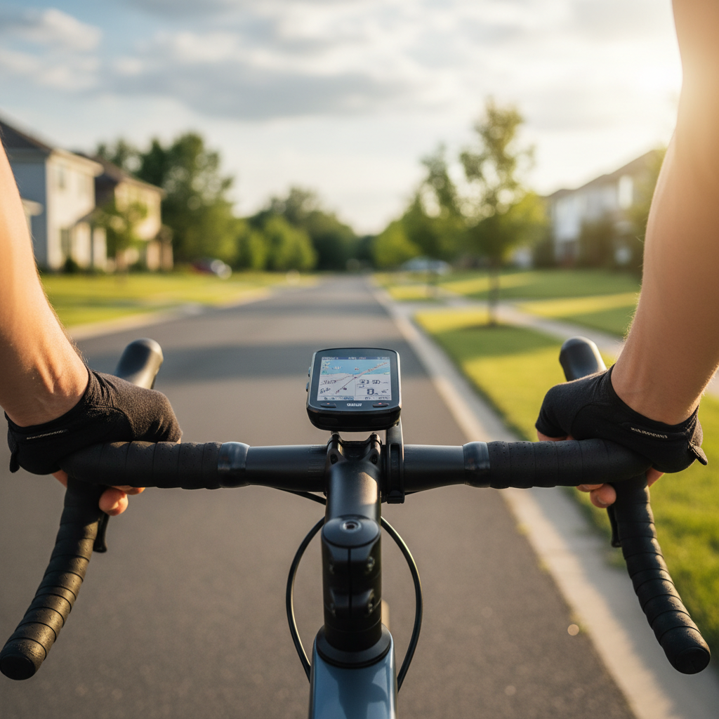 Wireless GPS bike computer mounted on road bike handlebars