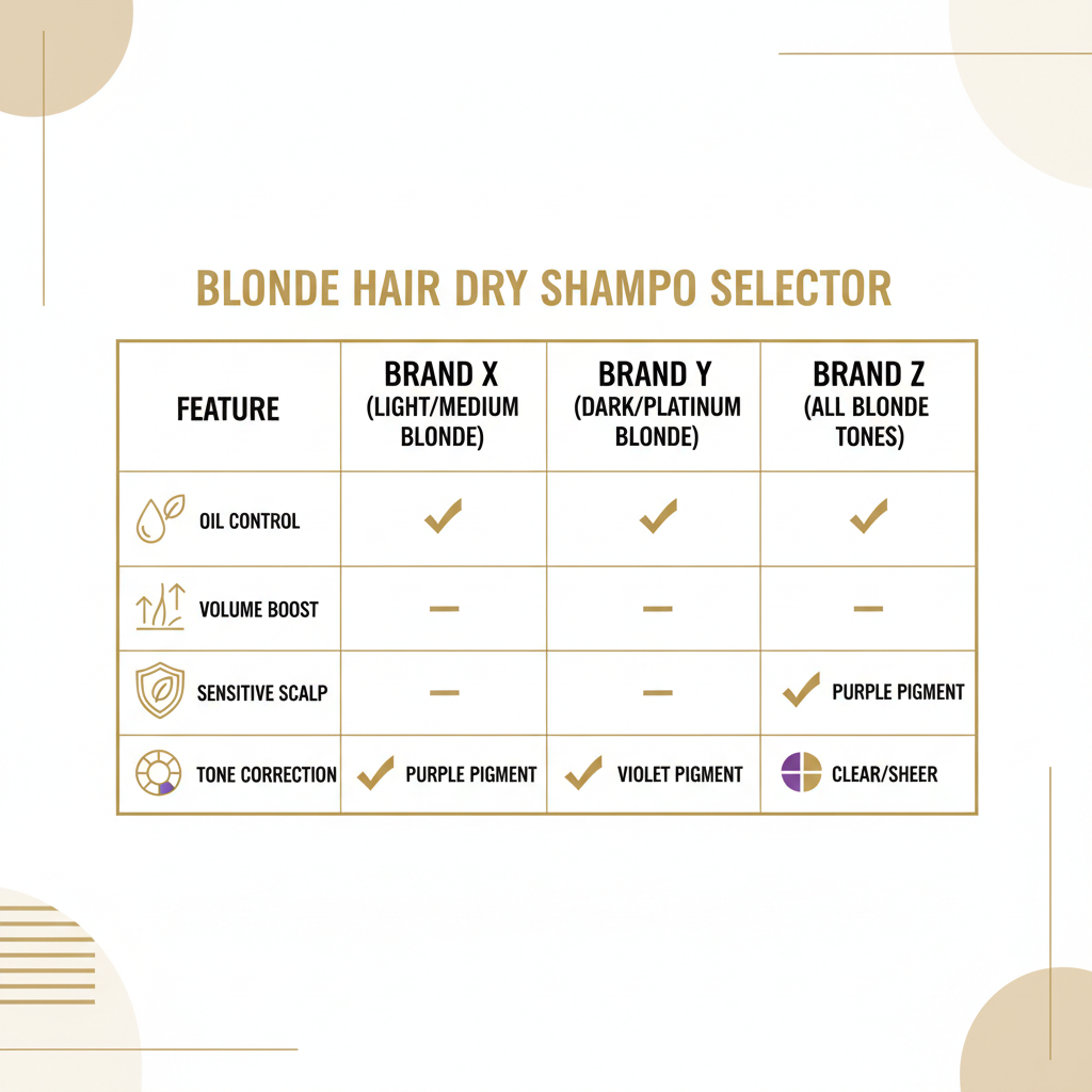 Comparison table for choosing dry shampoo for blonde hair