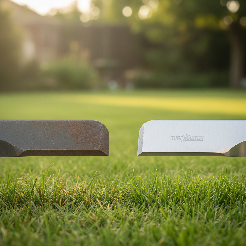 Dull vs sharp lawn mower blade causing ragged grass tips