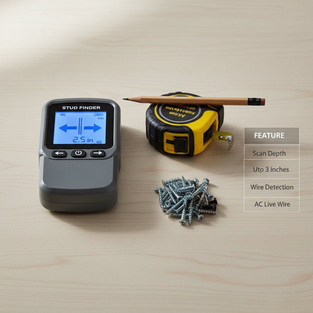 Stud finder feature comparison table concept with scan depth and wire detection