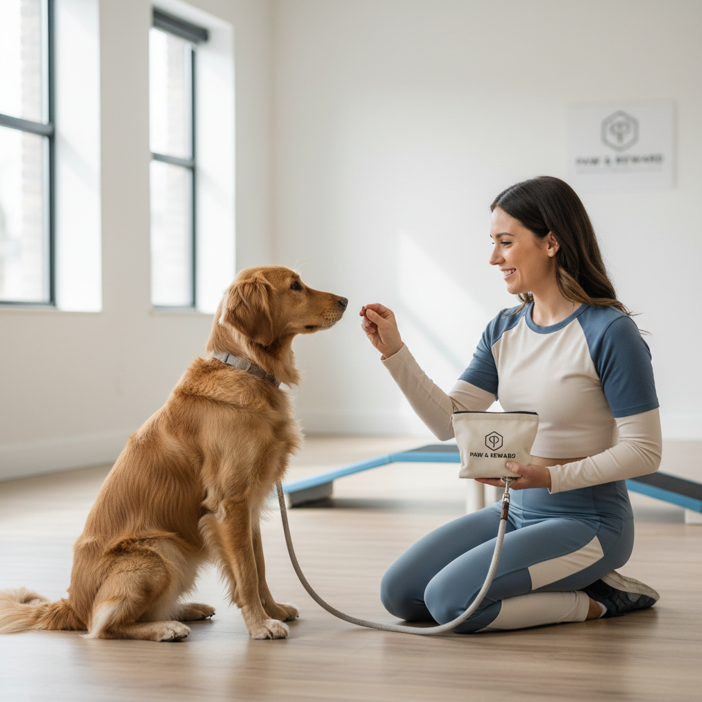 Dog trainer holding small training treats during a positive reinforcement session