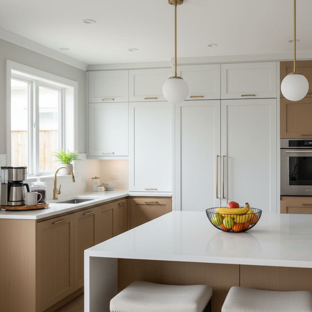 Clean kitchen counter with simple daily-use items and hidden storage