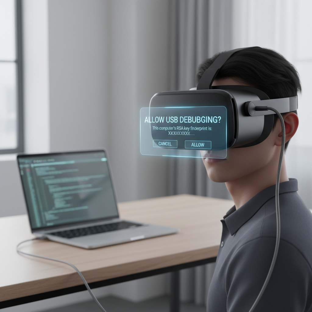 USB debugging prompt concept for Quest 3 sideloading authorization