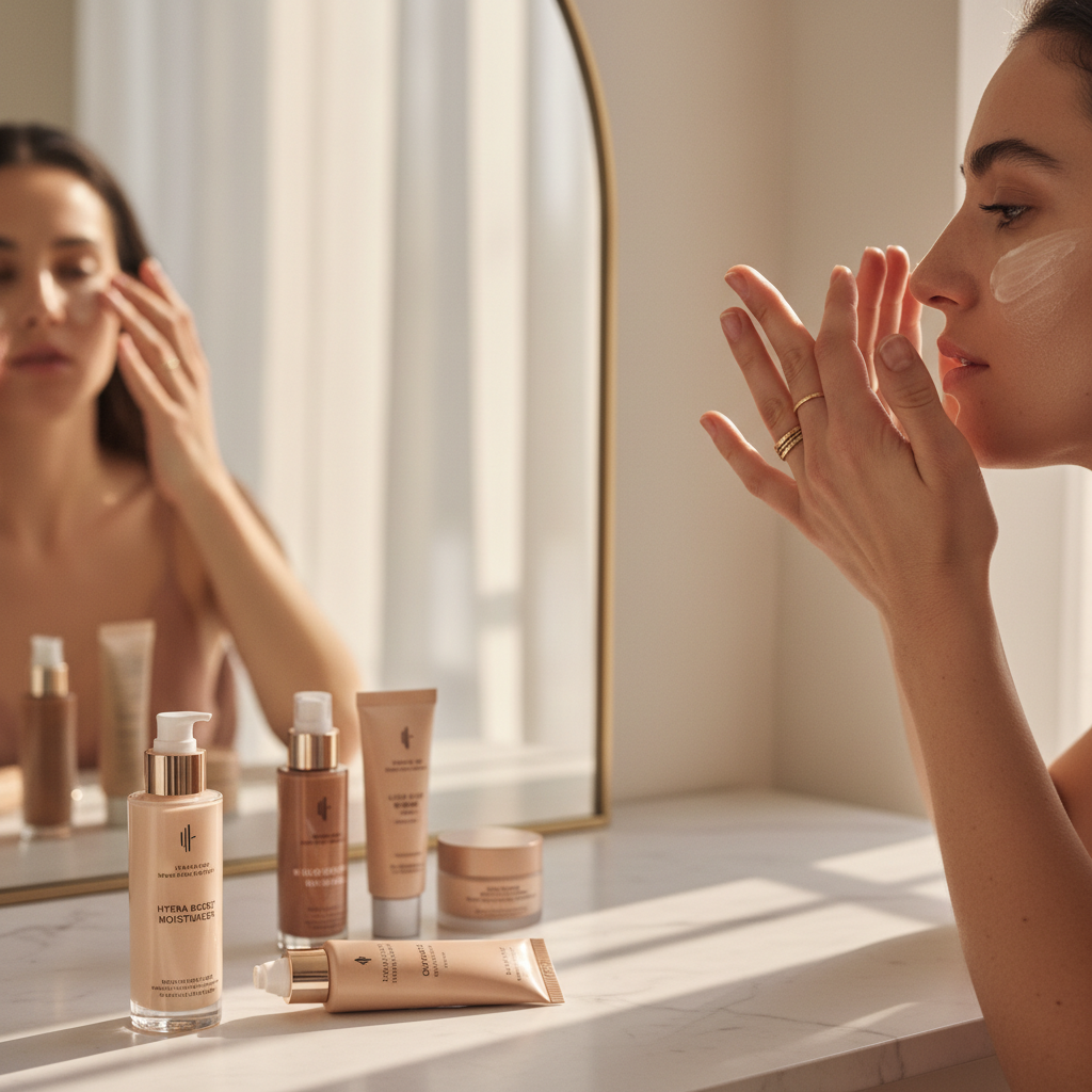 Makeup artist prepping dry skin with moisturizer and hydrating primer before foundation