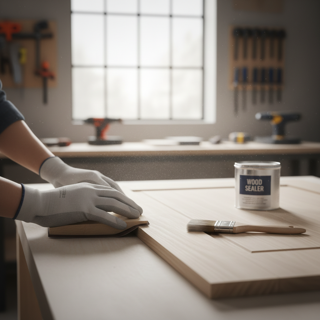 Sanding and sealing a freshly planed door edge before rehanging