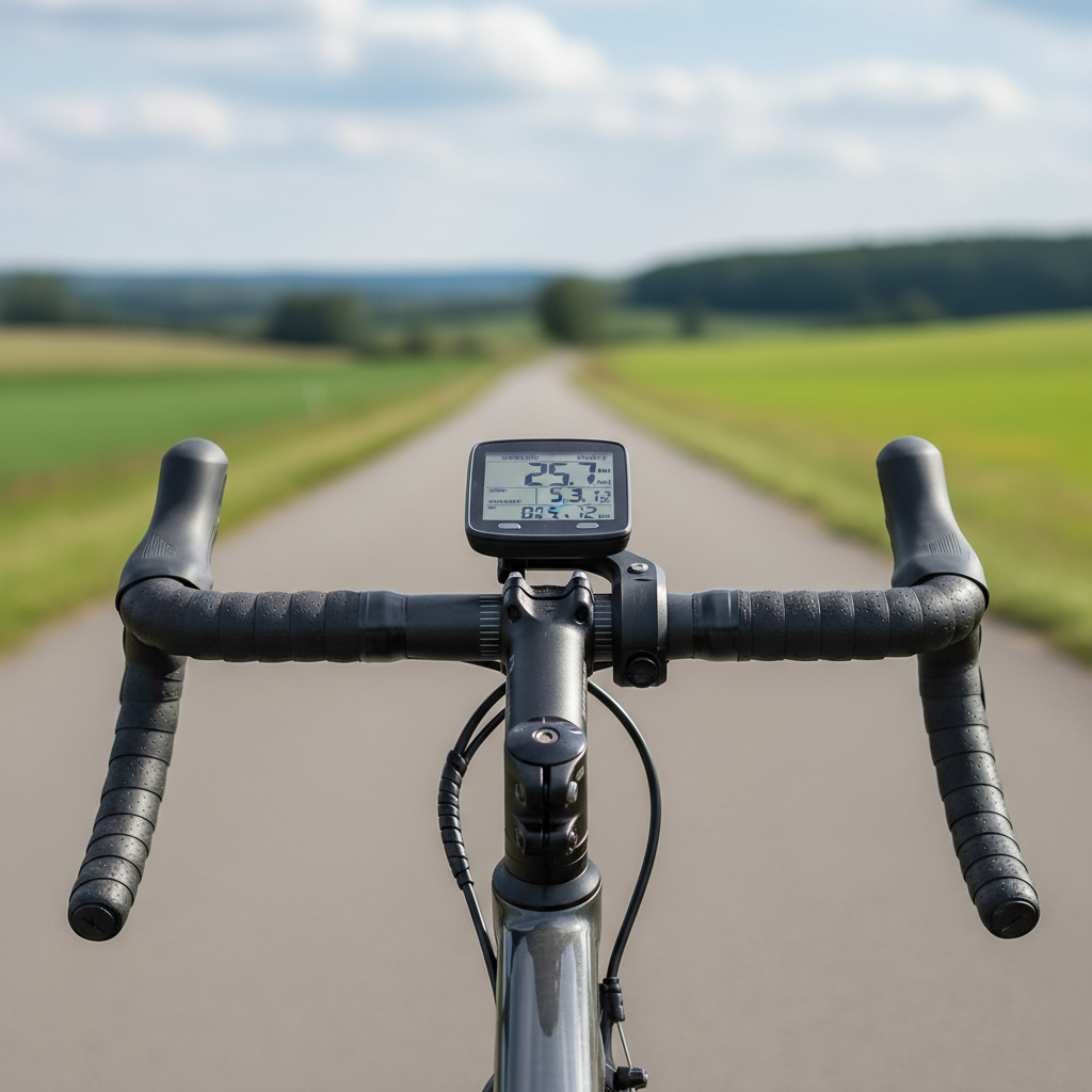 Beginner bike computer mounted on handlebars with clear screen
