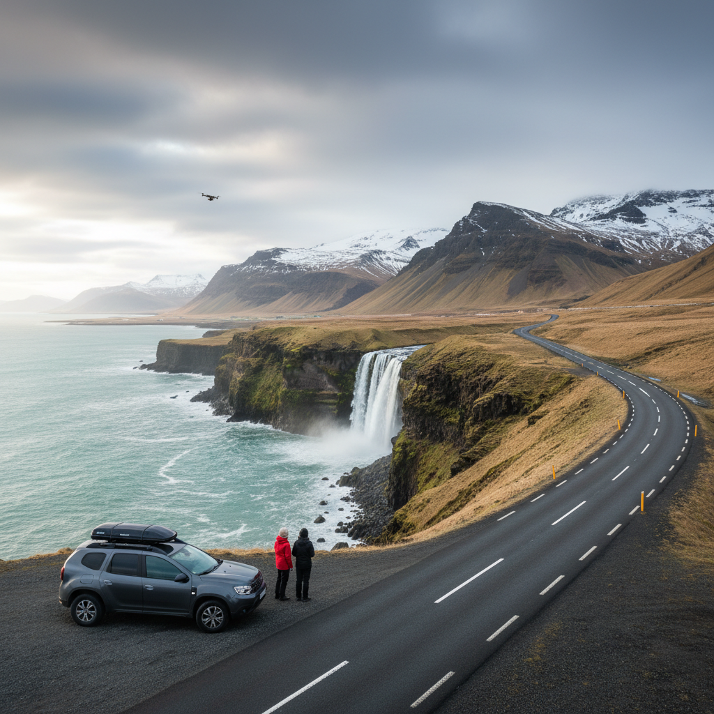 Iceland Ring Road route planning with waterfalls and coastal views