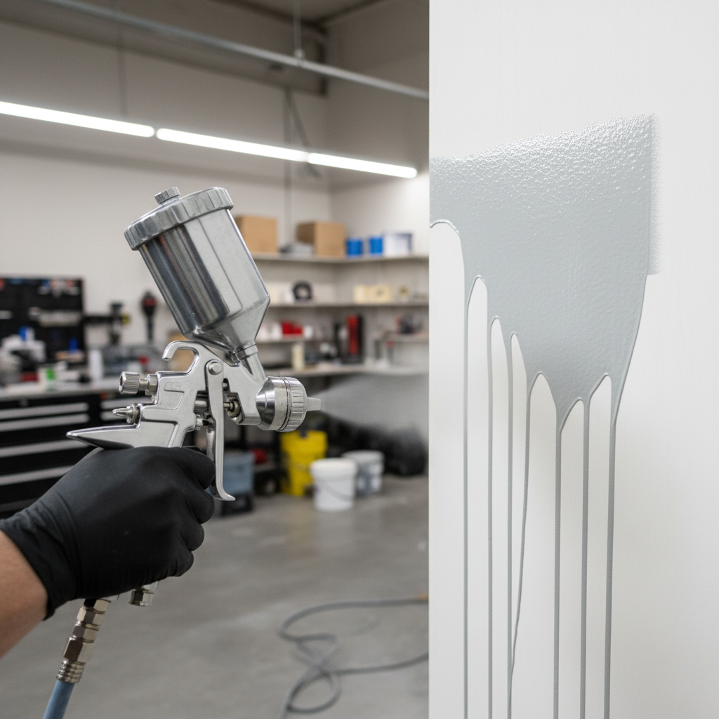 Paint sprayer producing runs on a vertical board during a test pass