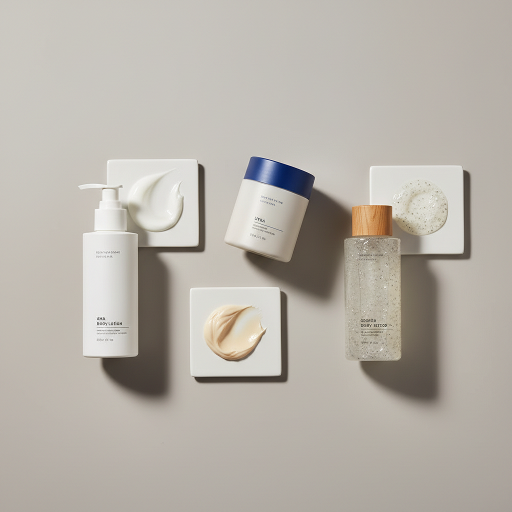 Comparison of body exfoliators for dry skin: AHA lotion, urea cream, gentle scrub