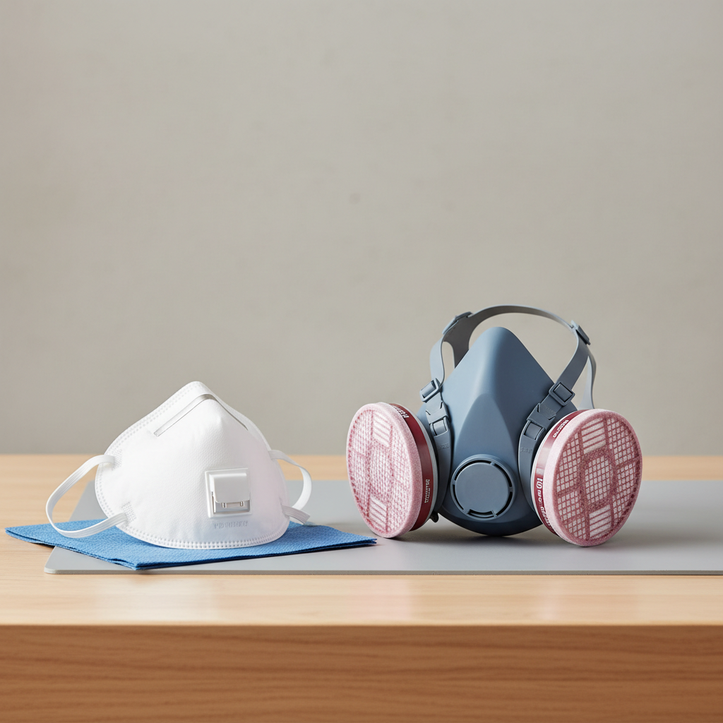 Comparison of disposable N95 mask and half-face respirator with P100 filters on a workbench