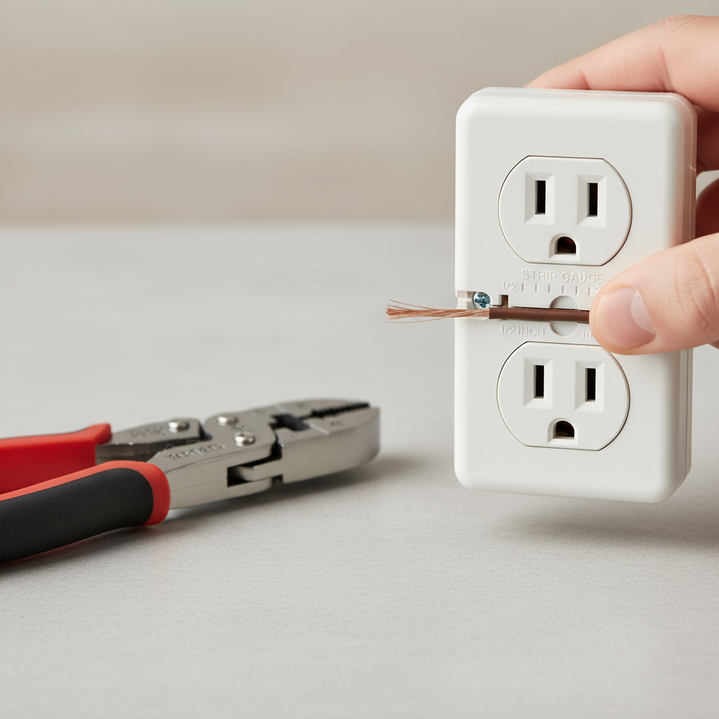 Close-up of measuring strip length against a terminal strip gauge