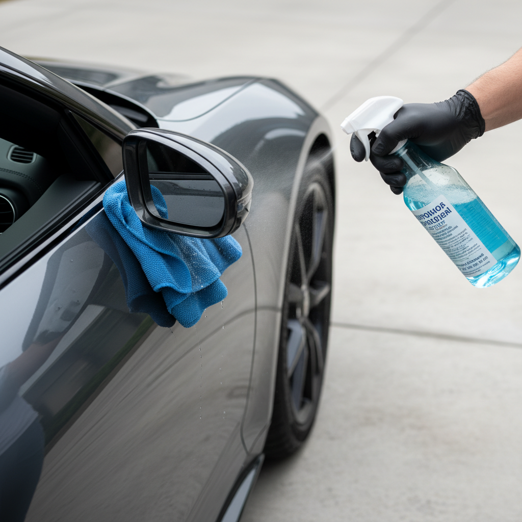 Car door edge being cleaned before installing door edge guard