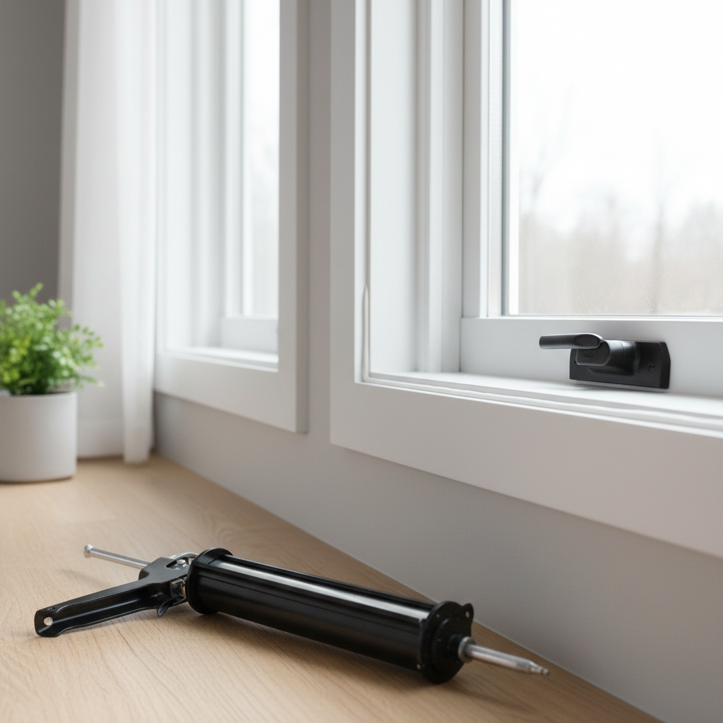 Close-up of smooth caulk bead along a window frame after using a dripless caulking gun