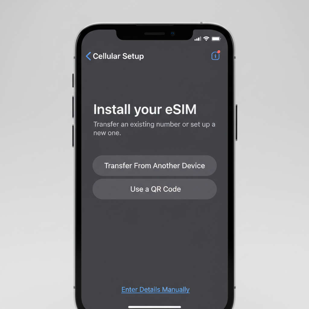 Step-by-step eSIM setup on iPhone with cellular settings open