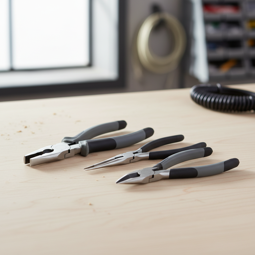 Basic household pliers set on a workbench for home repairs