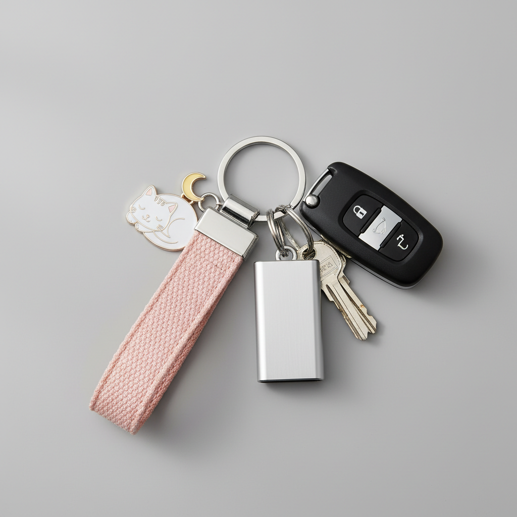Organized keyring setup with wristlet strap and a single cute charm