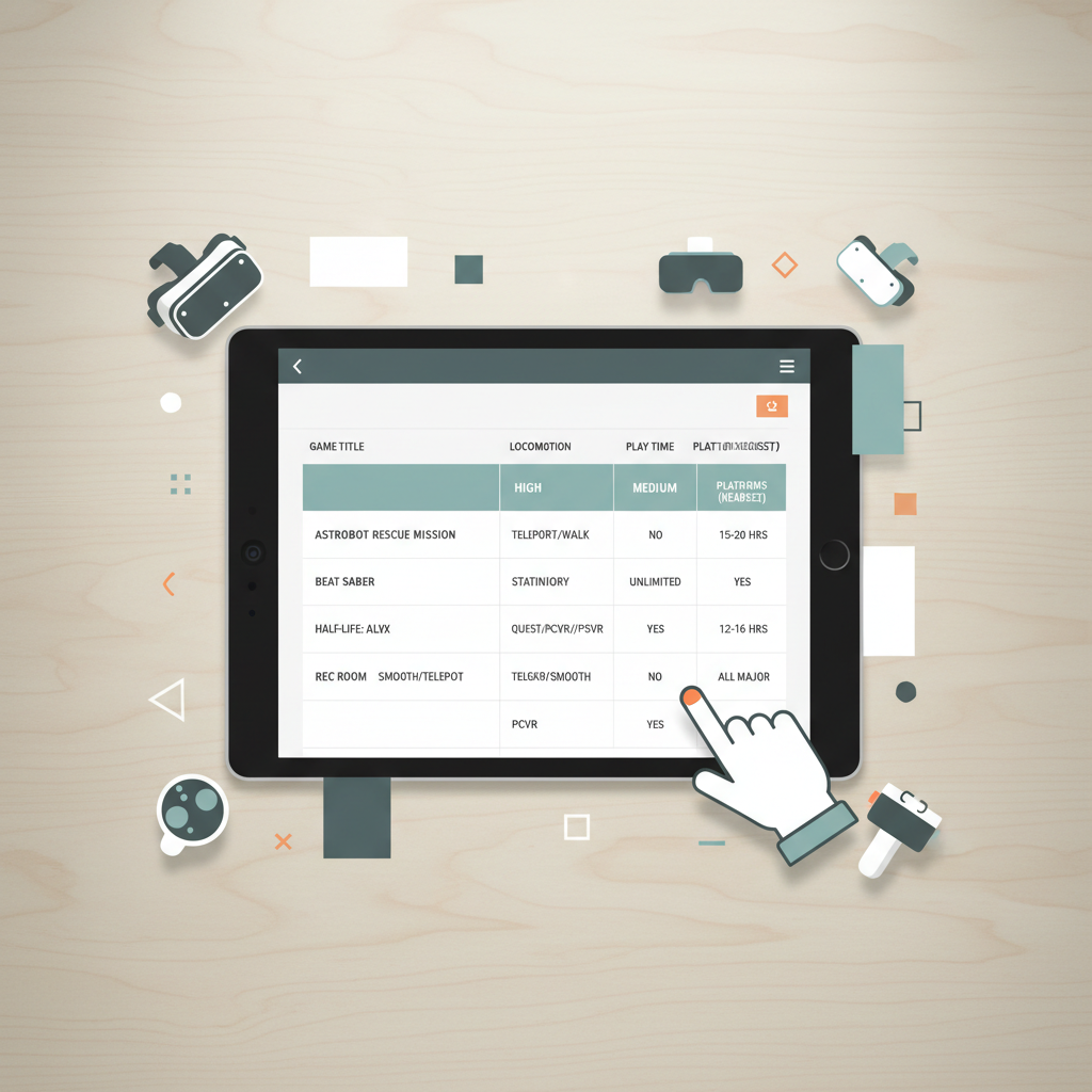 Comparison chart concept for VR adventure games comfort and play styles