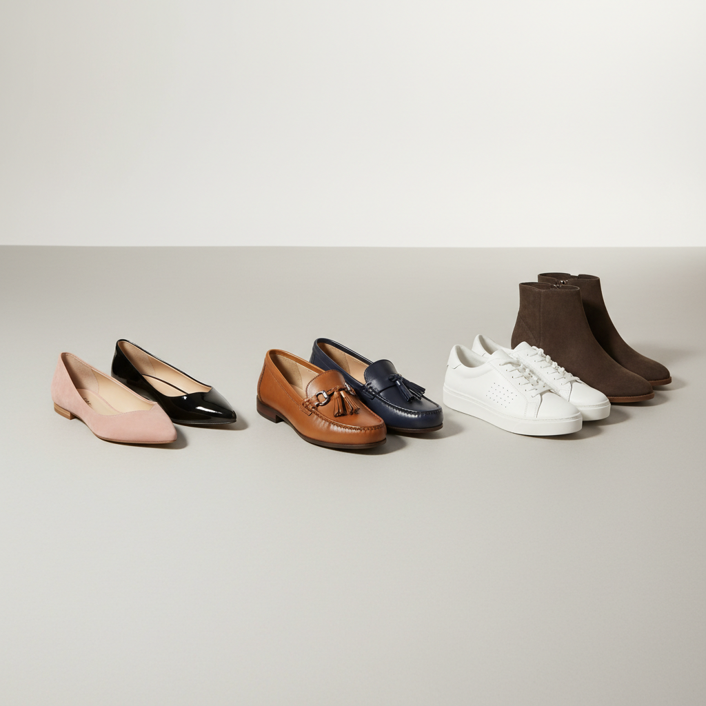Business casual shoes for women including loafers and clean sneakers