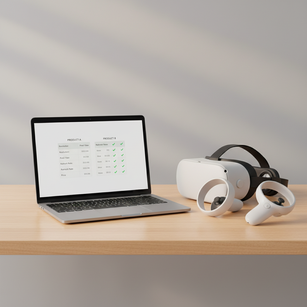 Comparison table concept for VR rhythm games across Quest, PS VR2, and PC VR