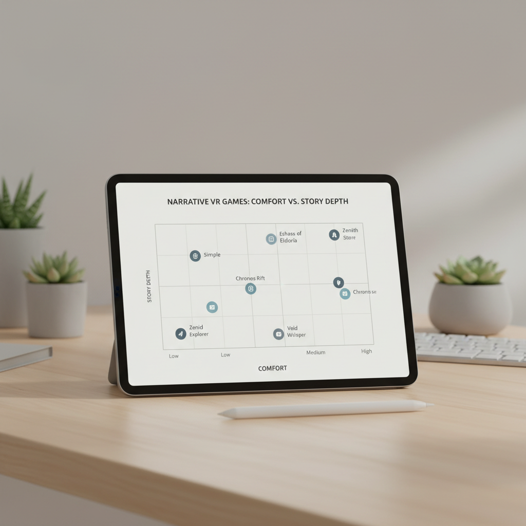 Comparison chart concept for choosing narrative VR games by comfort and story style