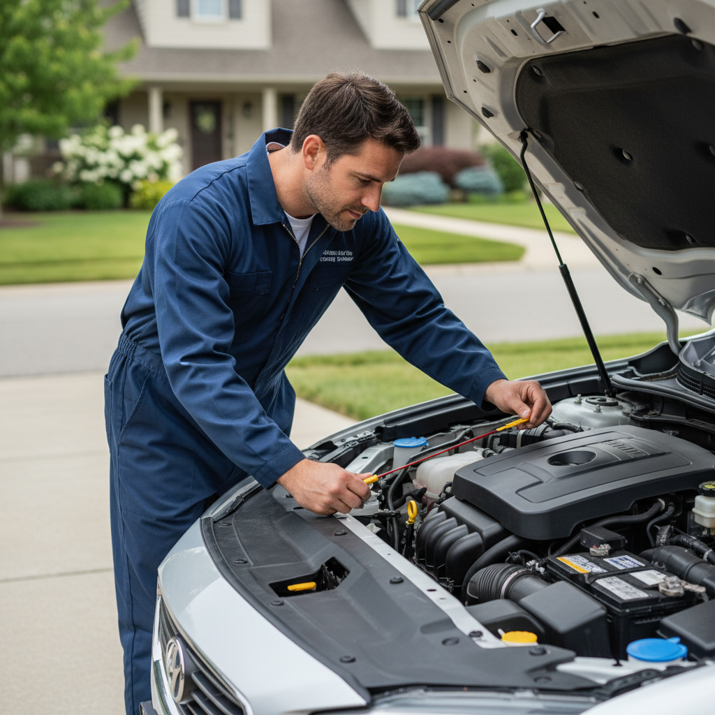 Checking automatic transmission fluid level under the hood with a dipstick