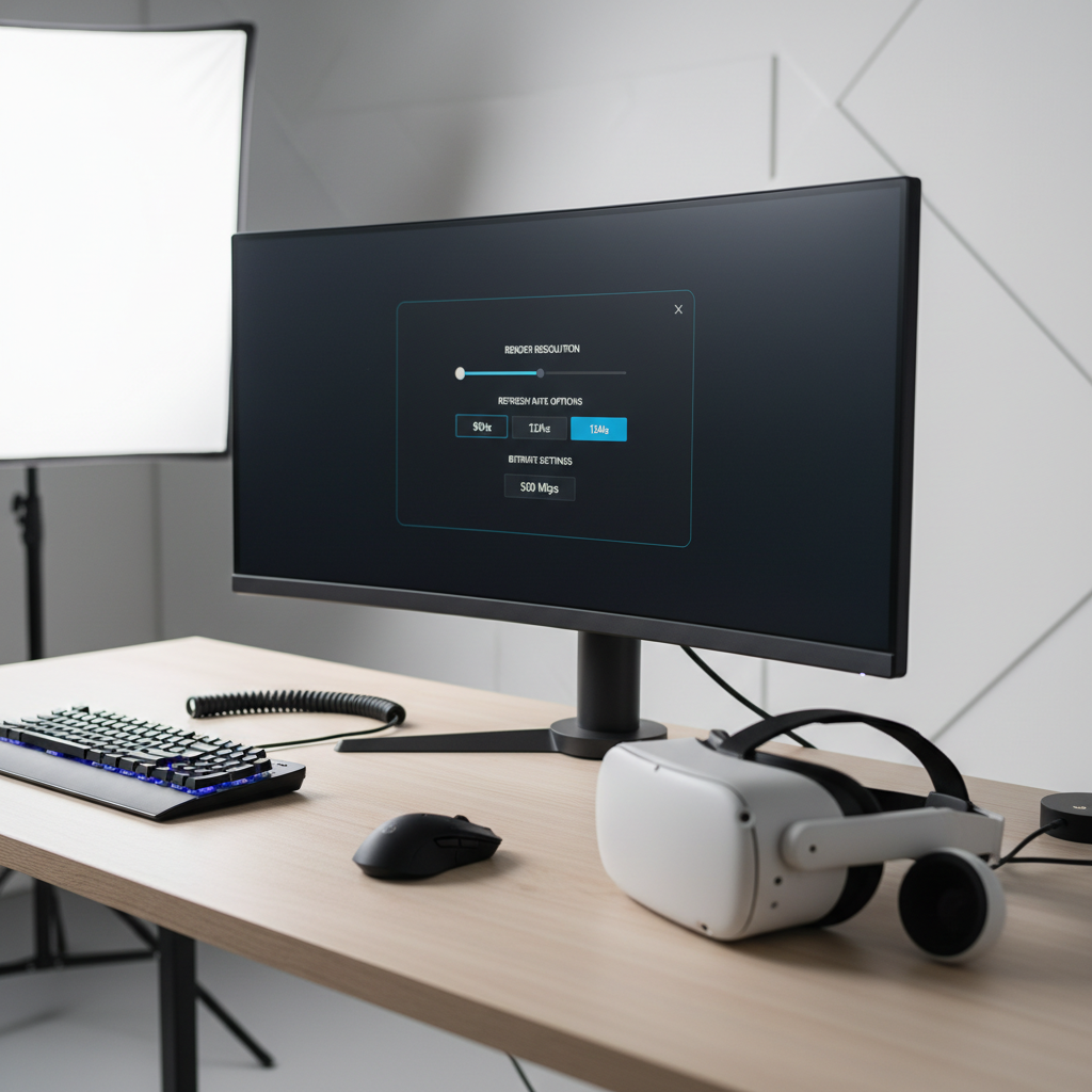 PC VR performance tuning screen with render resolution and refresh rate settings