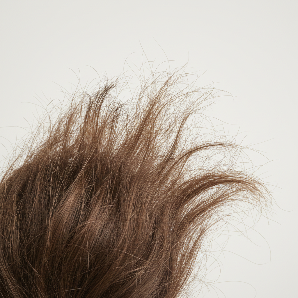 Damaged hair strands and split ends close-up for hair mask selection