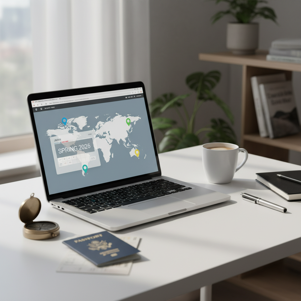 Spring travel planning map with highlighted destinations for 2026