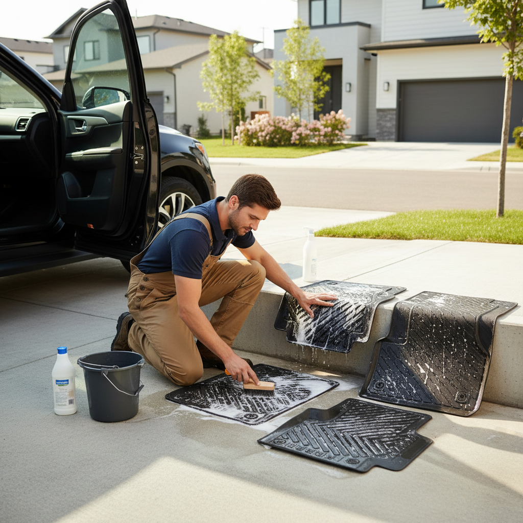 Cleaning car mats to help air freshener last longer