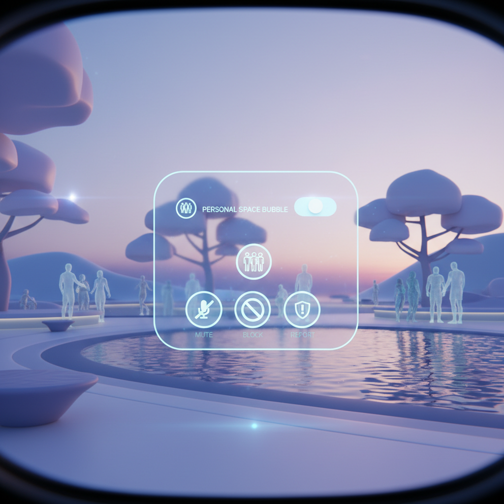 VR social app safety settings personal space mute block menu