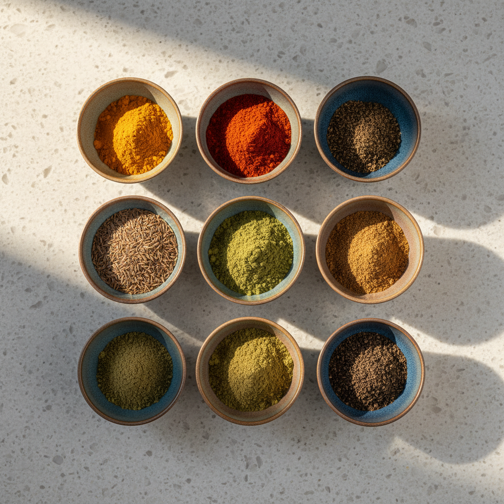 Indian spice bowls for turai ki sabzi recipe