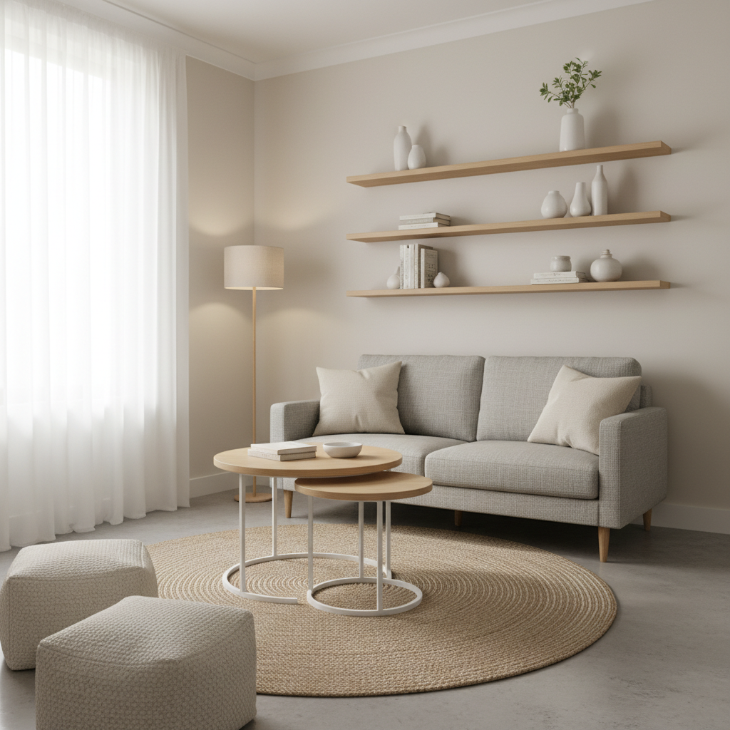 Small apartment living room with space-saving furniture layout